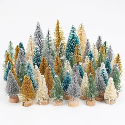Immagine prodotto di Albero di Natale artificiale, set mini da 60 pezzi, dimensioni 8,5/6,5/4,5 cm, con base in legno