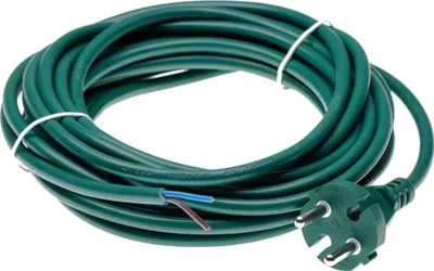 A coiled green power cable with a European-style plug on a white background.
