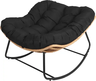 Image de Fauteuil à bascule en rotin synthétique avec coussin noir CINTA