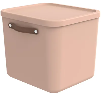 Productafbeelding van Rotho Maloja opbergbox met deksel, 40 liter, grote stapelbare kist, roze