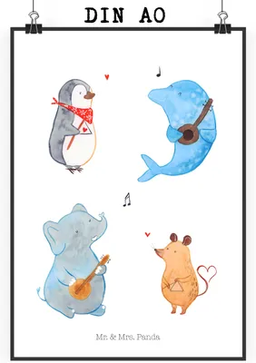 Produktbild von Mr. & Mrs. Panda Bild Big Band DIN A0 - Weiß - Geschenk, Plakat, wanddeko, Elefant, drucke, Musik, Deko, Maus, Lustige Sprüche, Posterdruck, Triangel, Hund