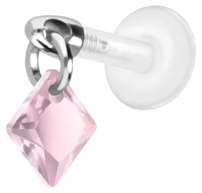 Produktbild von Ohrpiercing, Nasenpiercing PTFE Labret mit Innengewinde + Titan-Aufsatz KRISTALLQUADRAT Silber |  Kristall: Rosa Stablänge: 5mm | Stabstärke: 1,2mm