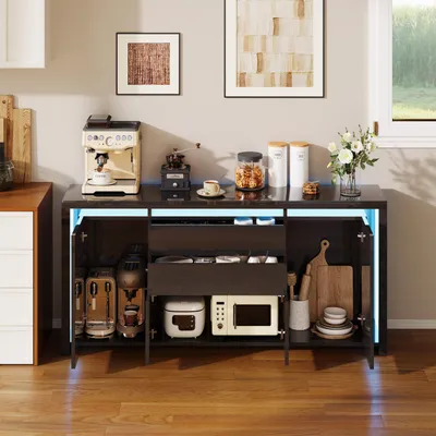 Produktbild von UnboxG Sideboard Schwarz Hochglanz mit LED, 4 Türen & 2 Schubladen, Aufbewahrungsschrank für Wohnzimmer, Stauraum & Dekoration
