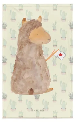 Produktbild von Mr. & Mrs. Panda Wandbild Alpaka Fahne - Kaktus Grün - Geschenk, Wandbehang, Liebe, Tapestry, Boho Wandteppich, Alpakas, Gobelin, Lamas, Lama