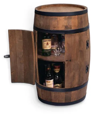 Produktbild von Creative Cooper  Fassbar Stehtisch mit Tür - Alkoholschrank Flaschenregal Holz - Holzfass - Fassmöbel - Wineregal - Whiskybar- Weinfass mit Tür - 80 cm (wenge)
