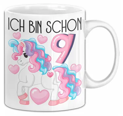 Produktbild von 9. Geburtstag Geschenk Tasse Becher Mädchen Tochter Geburtstagsgeschenk Einhorn Ich Bin Schon 9 (Weiß)