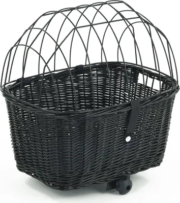Produktbild von XL Hundefahrradkorb aus Weide für Gepäckträger mit Gitter eckig 50x38 cm Schwarz (S-S)