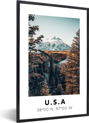 Produktbild von MuchoWow® Gerahmtes Poster Amerika - Herbst - Berge - Schnee 20x30 cm - Poster mit Schwarzem Bilderrahmen Wandposter Rahmen Foto Bilder - Drucken - Bilder Poster im Rahmen