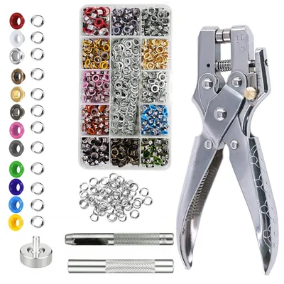 Image de Jeu de 700 œillets avec pince à œillets, diamètre de trou de 5 mm, 12 couleurs, pour bâches, vêtements, sacs, travaux manuels