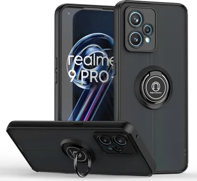 Produktbild von OPPO Realme 9 Pro+ Hülle, Ring Halter Ständer Matte Transluzent TPU Rahmen Stoßfest Schutzhülle für OPPO Realme 9 Pro+ Schwarz