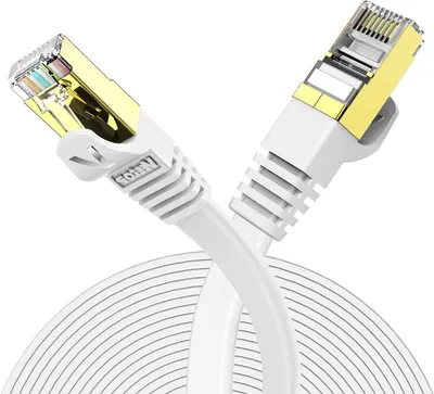 Productafbeelding van Veetop Lan kabel Cat 7 netwerkkabel plat voor 10 Gigabit Ethernet met vergulde RJ45 (3m, wit)