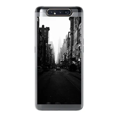 Produktbild von MuchoWow® Handyhülle Schutzhülle Hülle für Samsung Galaxy A80 Autofahrt durch eine ruhige Straße in New York in schwarz-weiß Silikon Softcase Handy Hülle - Schutzdeckel