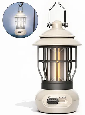 Produktbild von Retro LED Campinglampe dimmbar, USB wiederaufladbare Camping Laterne 300 Lumen für Outdoor Camping Wandern Notfall