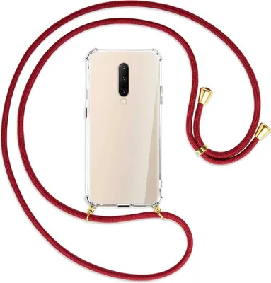Produktbild von Handykette Backcover-Schutzhülle mit Band (Metall goldfarben) für OnePlus 7 Pro - dunkelrot