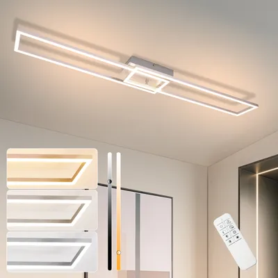 Obrázek produktu pro ZMH stropní svítidlo LED stropní světlo obývací pokoj stříbrná lampa do obývacího pokoje s dálkovým ovládáním moderní lampa do chodby 36W 102CM lampa do ložnice hotelový pokoj kuchyň chodba kancelář