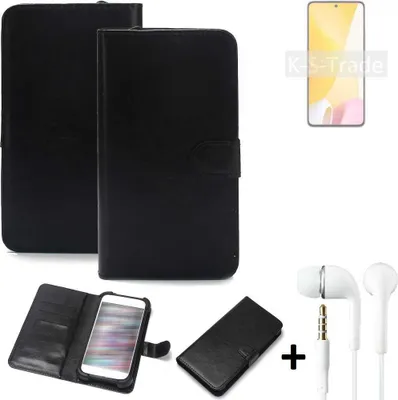 Produktbild von K-S-Trade Wallet Case Handyhülle kompatibel mit Xiaomi 12 Lite Schutzhülle Flip cover Flipstyle Tasche Hülle Flipcover Slim Bumper schwarz + in ear