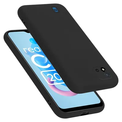 A black smartphone case is shown on top of a smartphone with a screen displaying 'realme C 20'.