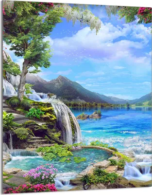 Produktbild von Herdabdeckplatte 40x52 Glaskeramikkochfeld Abdeckung Spritzschutz Glasplatte Deko Schneidebrett, Landschaft Bunt