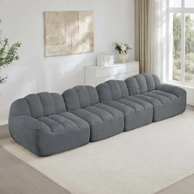 Produktbild von AIORBER 4-Sitzer modulares Sofa in Muschelform, Boneless Design, 32D Hochdichtschaum, tiefe Sitzfläche, weicher Fleece-Bezug, Grau
