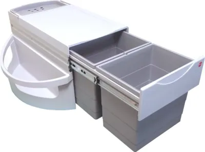 Produktbild von Hailo Eckabfallsammler 3645121 Rondo 2-fach Mülltrennung 2x 18 Liter Vollauszug