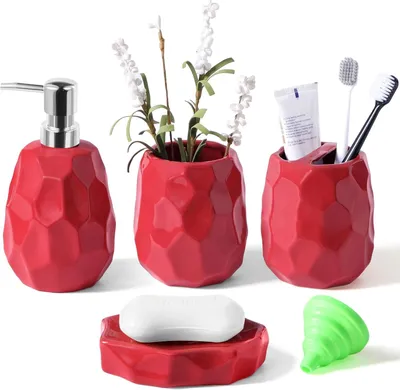 Produktbild von Badausstattungsset Badezimmer-Zubehör-Set, 4-teiliges Badezimmer-Zubehör-Set, Lotion-Seifenspender, Seifenschale, Zahnbürstenhalter, Zahnputzbecher, B