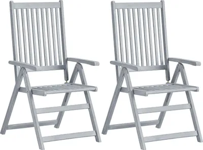 Image de vidaXL Chaises de jardin réglables 2 pcs. Gris Bois massif Acacia