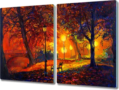 Produktbild von Coloray Hackbrett Herdabdeckplatte 2x40x52 cm Küchenbrett Kochplattenabdeckung Schneidebrett - Park Baum Blätter im Herbst