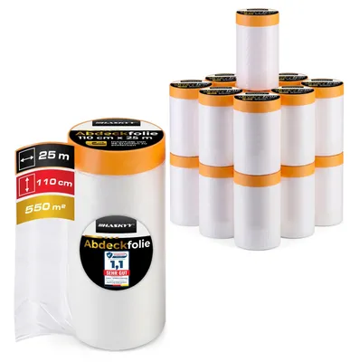 Produktbild von Abdeckfolie Malerfolie Baufolie 1,1 x 25m Abdeckband 7,5m² Goldband Masker Tape