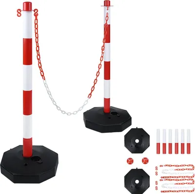 Produktbild von JOIEYOU závorový sloupek 2 kusy závory na parkoviště se 2 závorovými řetězy 140cm plastové závory na parkoviště pro řízení dopravy na parkovištích