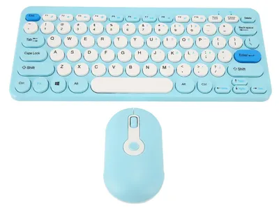 Obrázek produktu pro Bezdrátová sada klávesnice a myši – stylová, tenká, s kulatými klávesami, tichá, ergonomická, 2,4 GHz, pro stolní počítače, modrá