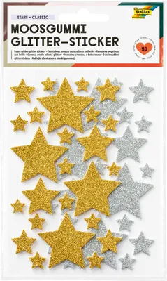 Produktbild von folia Moosgummi Glitter-Sticker STARS CLASSIC 50 Stück auf 2 Bögen