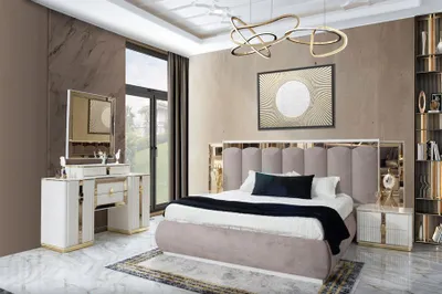 Immagine prodotto di Letto moderno con 2 comodini e toletta Set da letto 5 pezzi