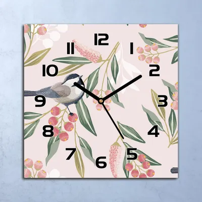 Produktbild von Wanduhr Echt-Glas-Küchenuhr Vögel mit Pflanzen Quarz 30x30 Deko Bilder