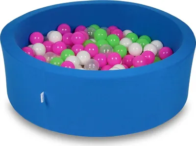 Immagine prodotto di Bacinella 90x30cm blu con 200 palline: verde chiaro, rosa, bianco, trasparente
