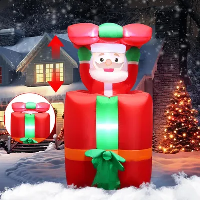 Productafbeelding van Opblaasbare kerstman buiten - Automatische op en neer kerstman in geschenkzak - Tuin - Binnen