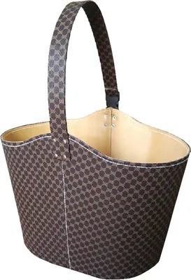 Produktbild von Holztragetasche aus braunem regeneriertem Leder, Höhe 45 cm