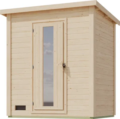 Produktbild von Karibu 38 mm Saunahaus Melo 1 naturbelassen mit Ofen 9 kW integrierte Strg