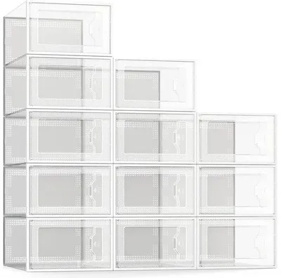 Image de Boîtes à chaussures transparentes en plastique, lot de 12, pour ranger vos chaussures