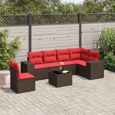 Immagine prodotto di Maison Exclusive - Set di 7 pezzi per giardino con cuscini, marrone, polyrattan