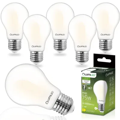 Obrázok produktu pre LED žiarovka LUMILED E27 A60, 8W, nahrádza 75W, 1080 lm, 4000K (neutrálna biela), filamentová, uhol svietenia 360°, matné sklo, nestmievateľná, klasický tvar, úsporná žiarovka, balenie 6 kusov
