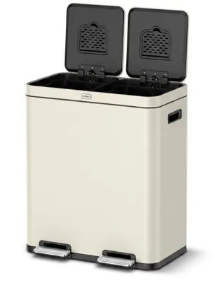 Image de Deleca poubelle 60L 2 compartiments, tri sélectif, soft close, filtres FreshAura, beige mat