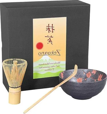 Produktbild von Matcha-Set 3 Teile anthrazit-rot - Matcha-Schale mit Bambus