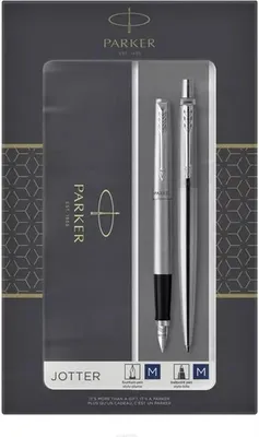 Zdjęcie produktu dla Parker 2093258, Czarny, Srebrny, 2 szt., Długopis + pióro wieczne