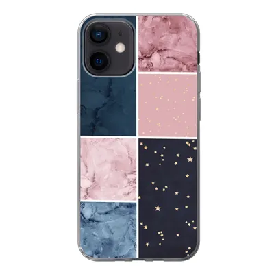Produktbild von MuchoWow® Handyhülle Schutzhülle Hülle für iPhone 12 Marmor - Rosa - Blau Silikon Softcase Handy Hülle - Schutzhülle