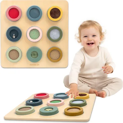 Produktbild von Montessori Holz-Sensoriktafel – 9 verschiedene Texturen zum Fühlen & Entdecken | Mamabrum