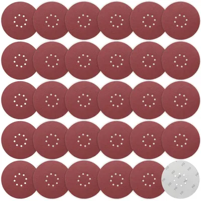 Image de Papier abrasif 225 mm avec système de fixation velcro, 30 pièces, grain P60, 8 trous, pour ponceuses à plaques de plâtre