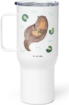 Produktbild von Mr. & Mrs. Panda To-Go-Becher Otter Seerose - Weiß - Geschenk, thermosbecher, Thermobecher, Kaffee-to-go-Becher, glücklich, Teebecher, Teetasse, Fluss, Edelstahlbecher