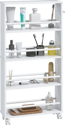 Image de HOMCOM Chariot de rangement à 4 niveaux, desserte à roulettes avec poignées, desserte étroite pour cuisine, salon, salle de bain, buanderie, 45 x 15 x 91 cm blanc