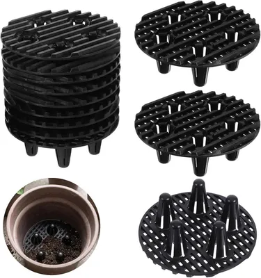 Produktbild von 12 Stück Blumentopfständer mit Drainage-Mesh, runde Pflanzunterlagen, Topfunterlagen für Wurzelschutz, Schwarz, 10 cm