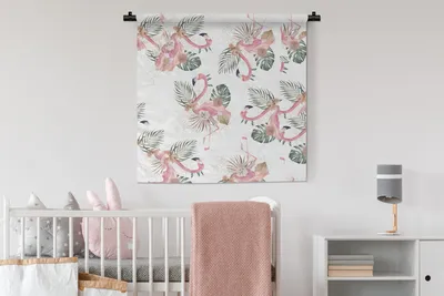 Produktbild von MuchoWow® Wandteppich Wandbehang Flamingo - Blumen - Blätter - Muster 90x90 cm Tapisserie Dekoration Wandtuch - Wandaufhänger
